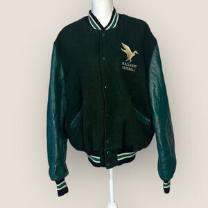 Vintage DeLong Varsity Jacket Mallards Baseball Wool Leather Sleeves USA 44